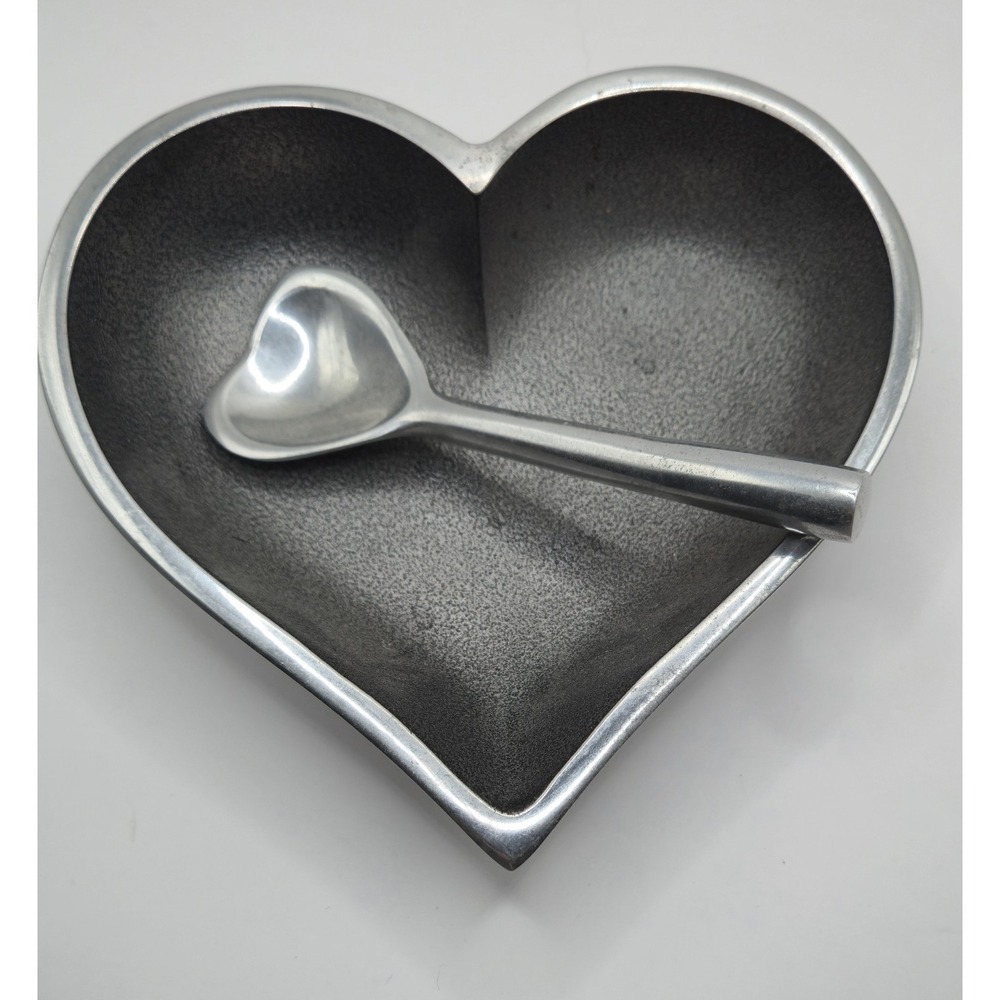 Heart-Shaped Bowl with Heart-Shaped Spoon Black Matte Aluminum Serveware Set